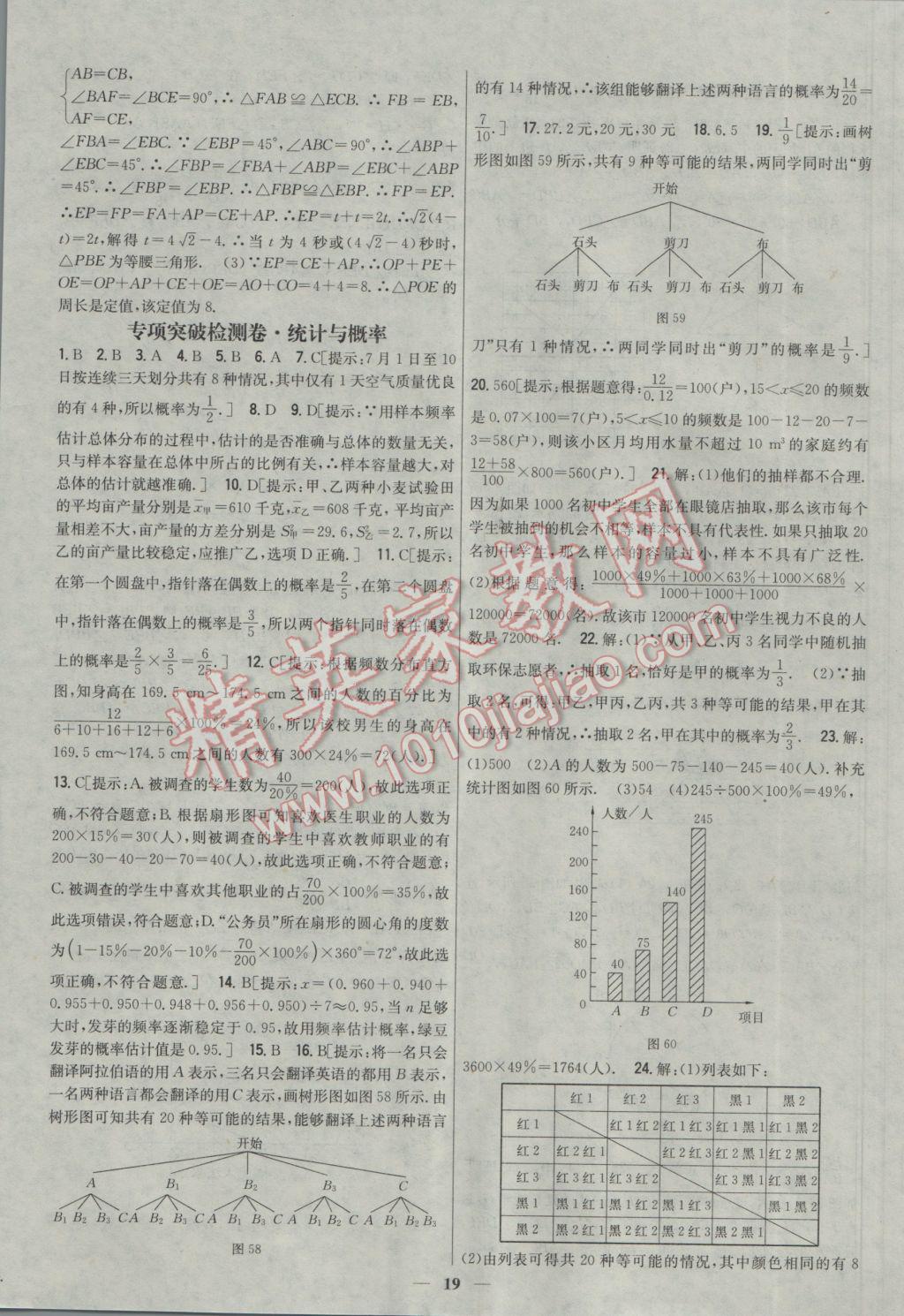 2017年新教材完全考卷九年級(jí)數(shù)學(xué)下冊(cè)冀教版 參考答案第19頁(yè)