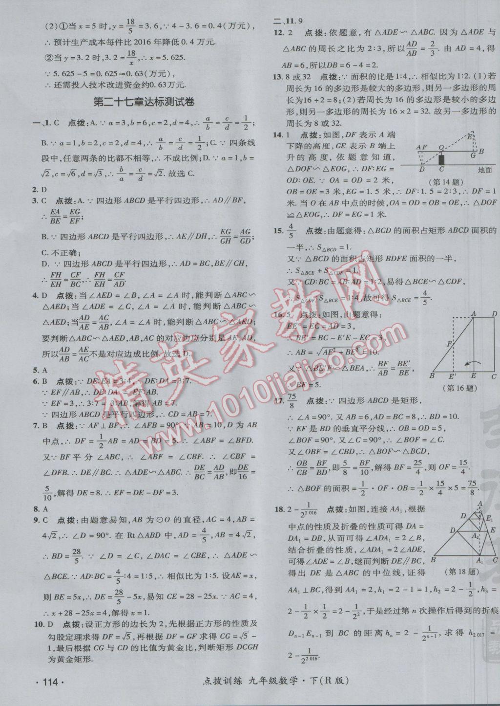 2017年点拨训练九年级数学下册人教版 参考答案第3页