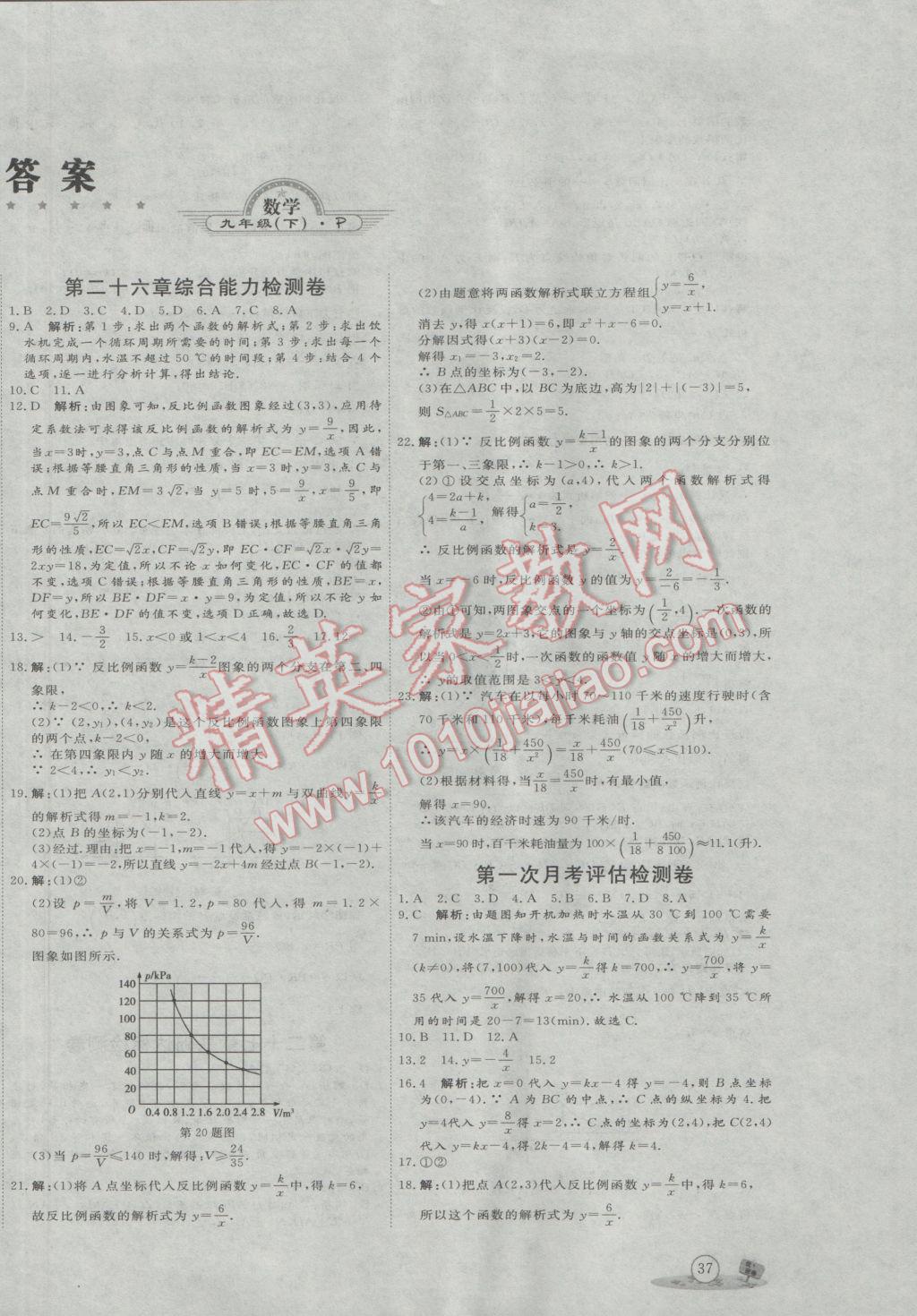 2017年优加密卷九年级数学下册人教版 参考答案第2页