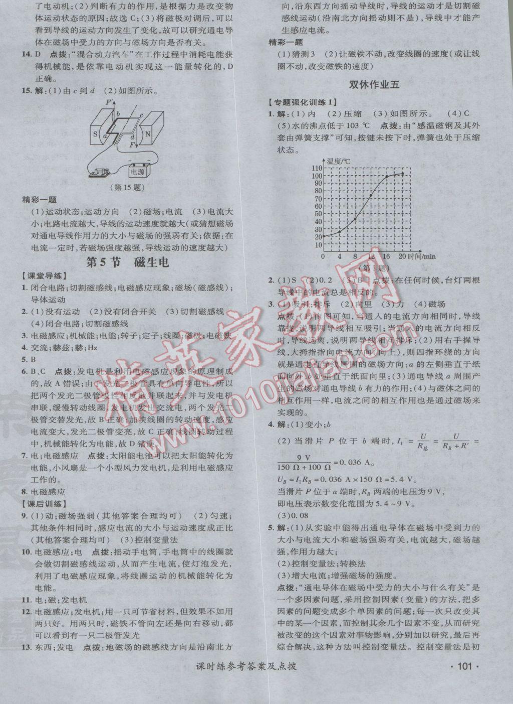 2017年點(diǎn)撥訓(xùn)練九年級(jí)物理下冊(cè)人教版 參考答案第22頁(yè)