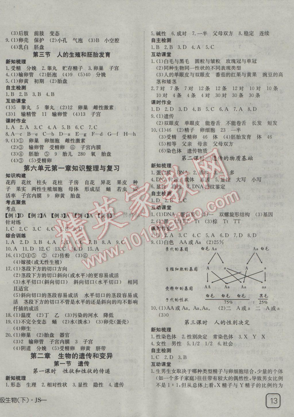 2017年探究在線高效課堂八年級(jí)生物下冊(cè)冀少版 參考答案第2頁(yè)