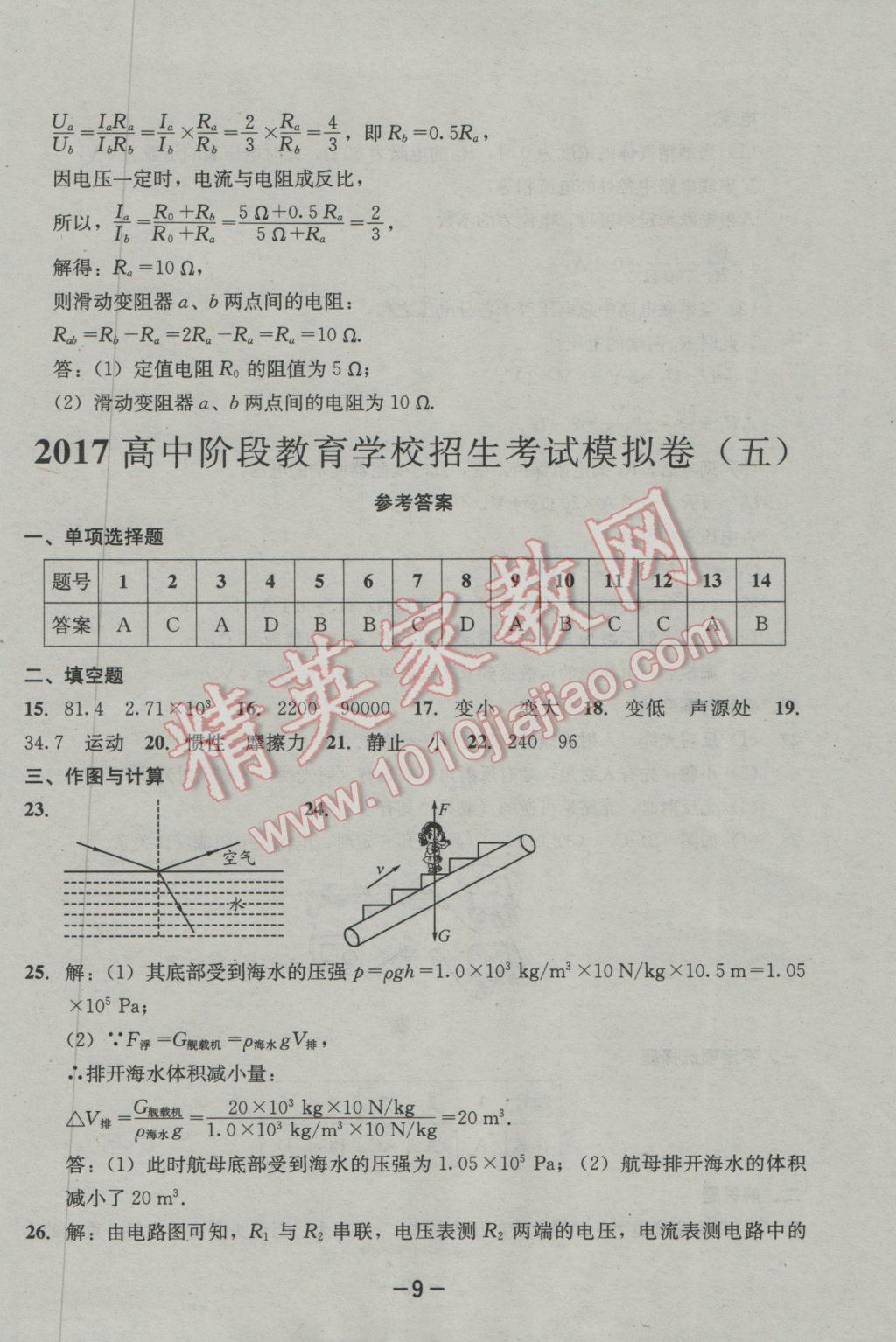 2017年成都備戰(zhàn)中考8加2物理 參考答案第9頁