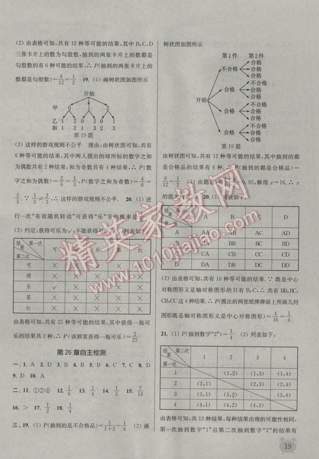 2017年通城學典課時作業(yè)本九年級數(shù)學下冊滬科版 參考答案第19頁