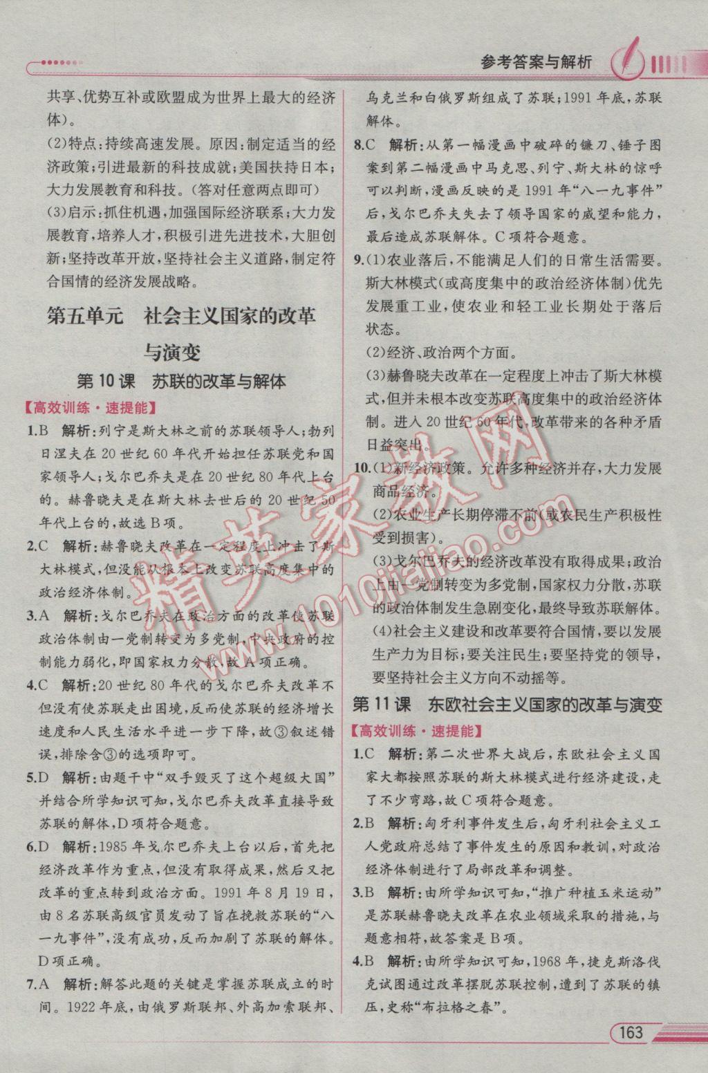 2017年教材解讀九年級(jí)世界歷史下冊(cè)人教版 參考答案第10頁(yè)