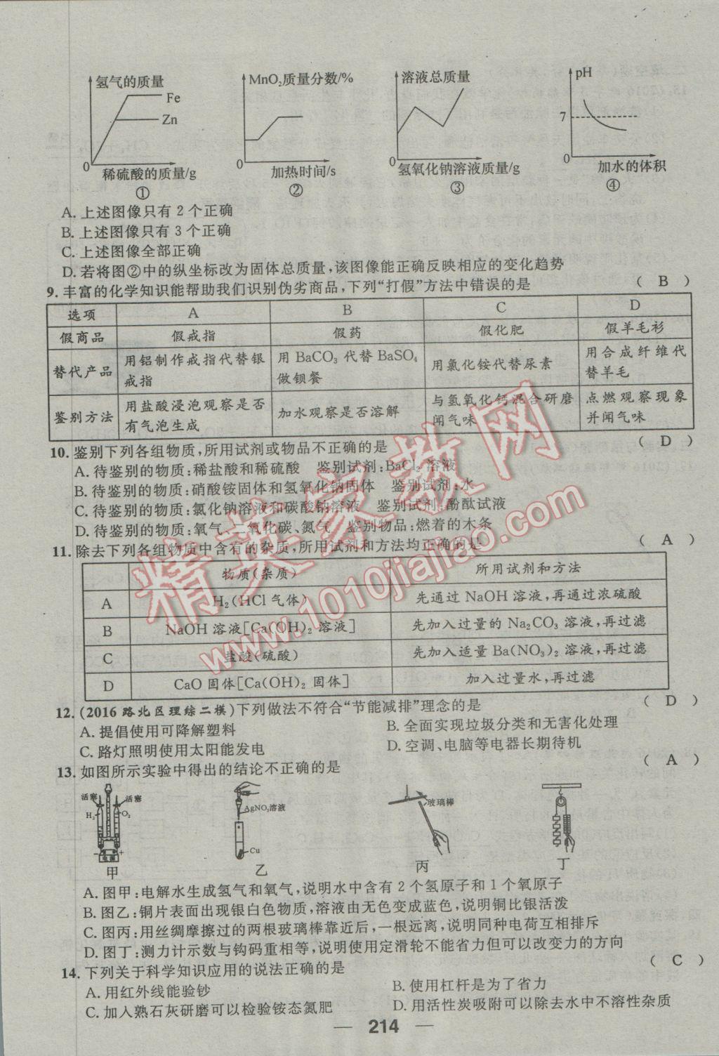 2017年鴻鵠志文化河北中考命題研究中考王化學(xué) 第三編活頁檢測(cè)卷第174頁