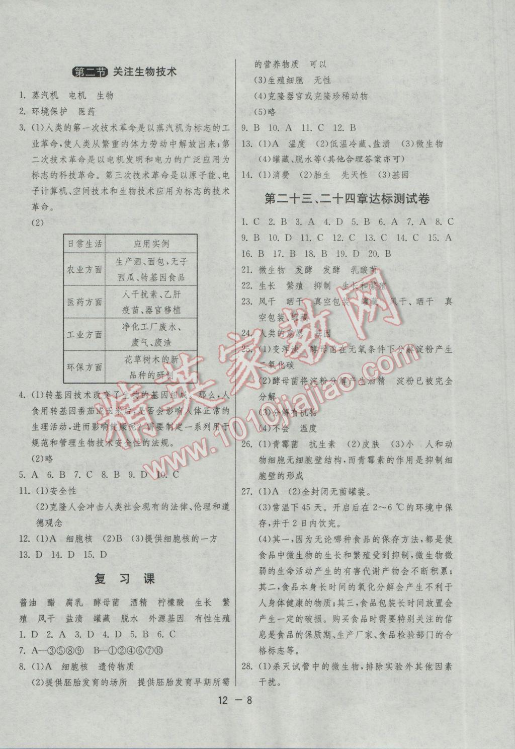 2017年1课3练单元达标测试八年级生物学下册苏教版 参考答案第8页