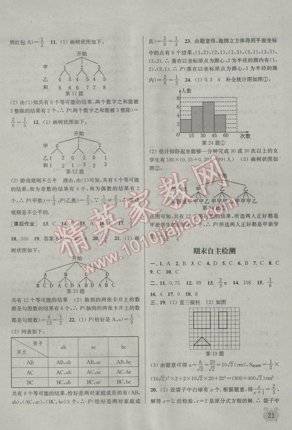 2017年通城學典課時作業(yè)本九年級數(shù)學下冊湘教版 參考答案第21頁