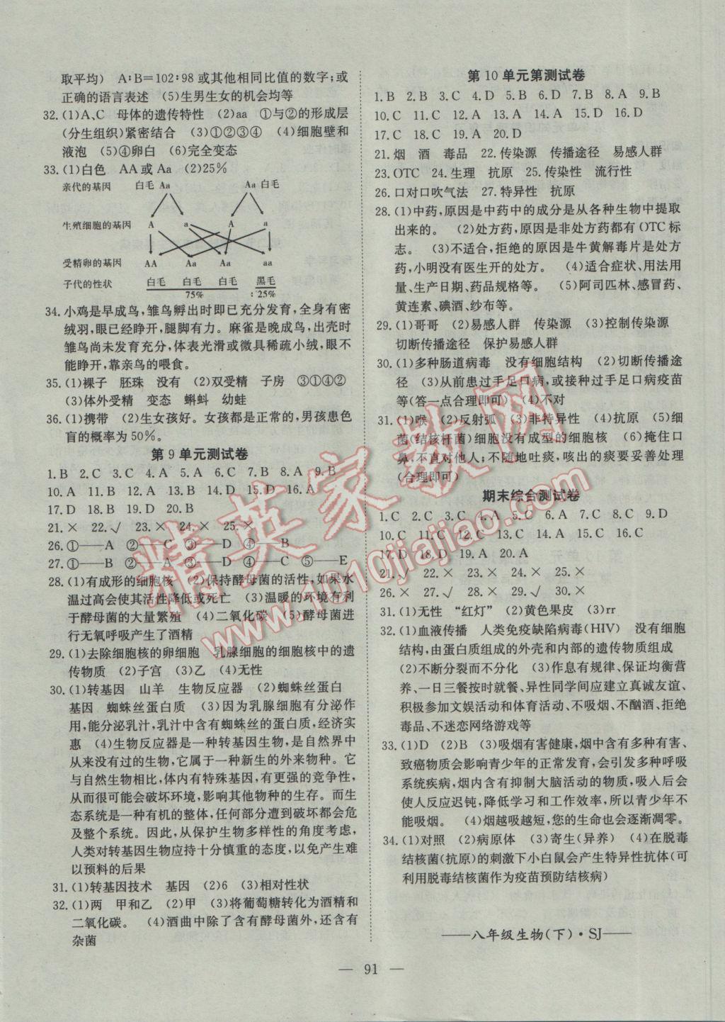 2017年探究在线高效课堂八年级生物下册苏教版 参考答案第8页