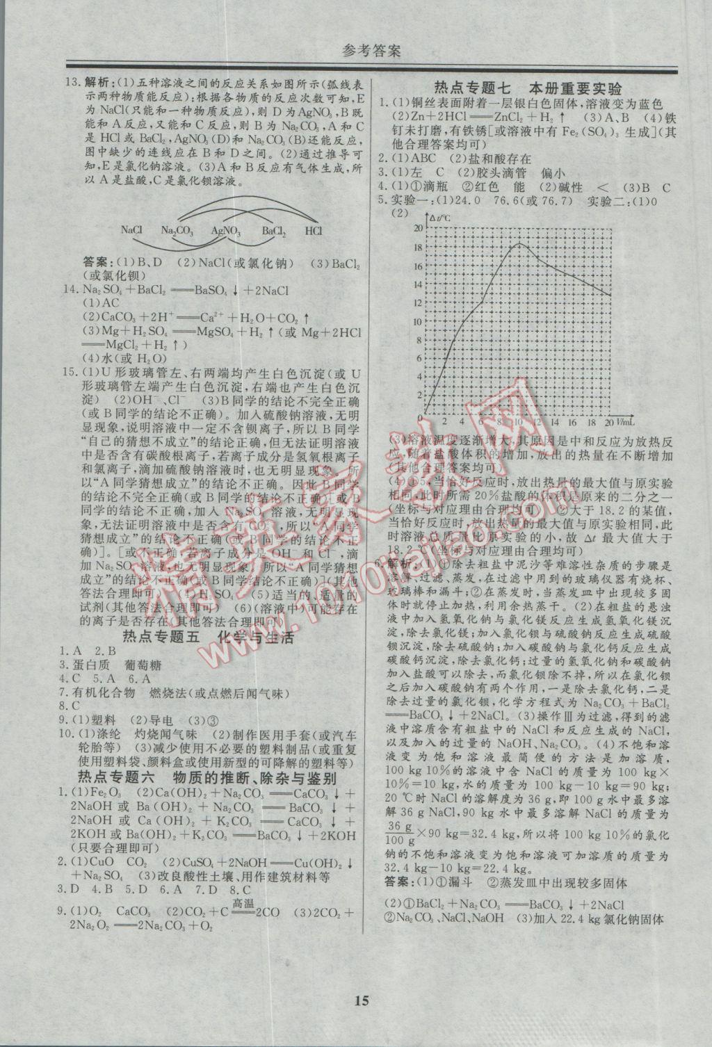 2017年自主训练九年级化学下册人教版 针对性训练参考答案第22页