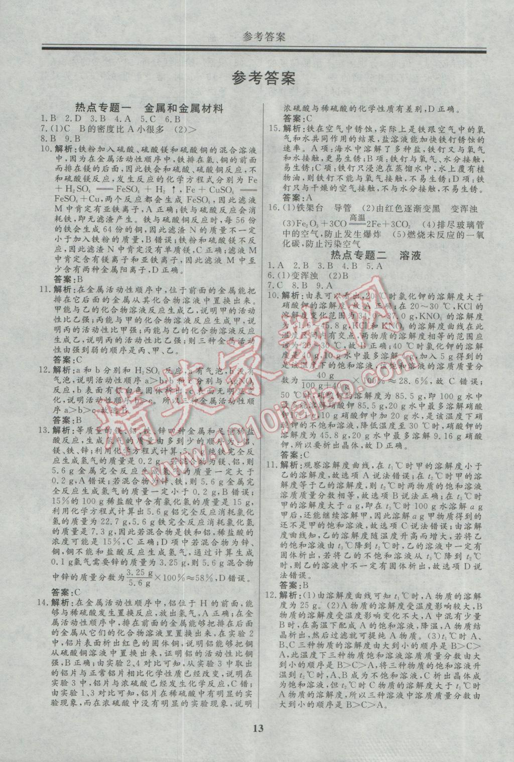 2017年自主训练九年级化学下册人教版 针对性训练参考答案第20页