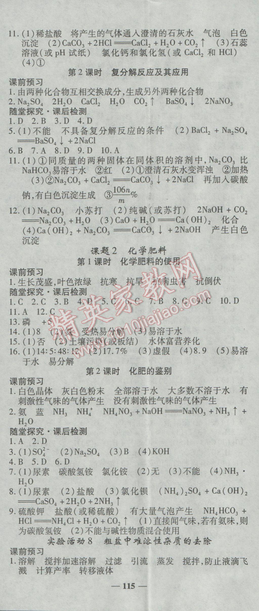 2017年高效学案金典课堂九年级化学下册人教版 参考答案第11页