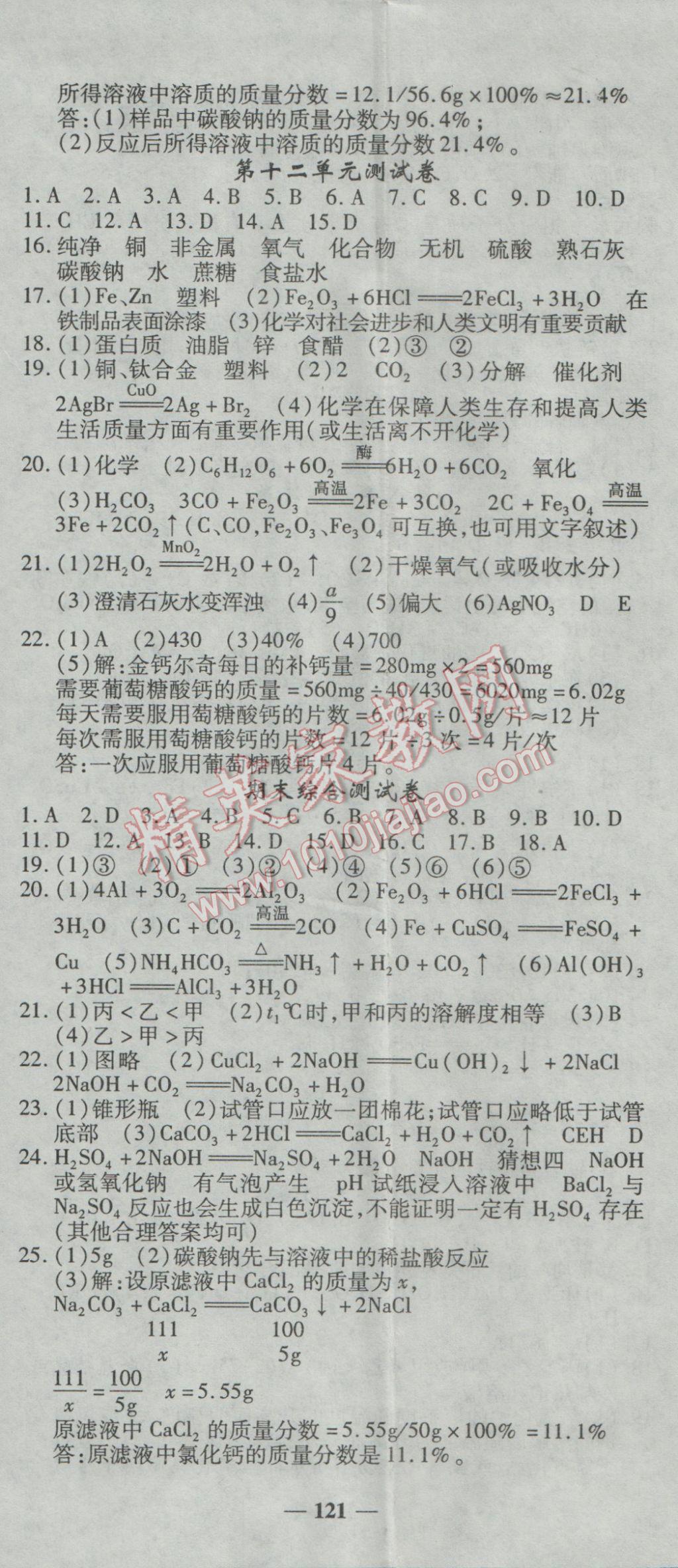 2017年高效学案金典课堂九年级化学下册人教版 参考答案第17页