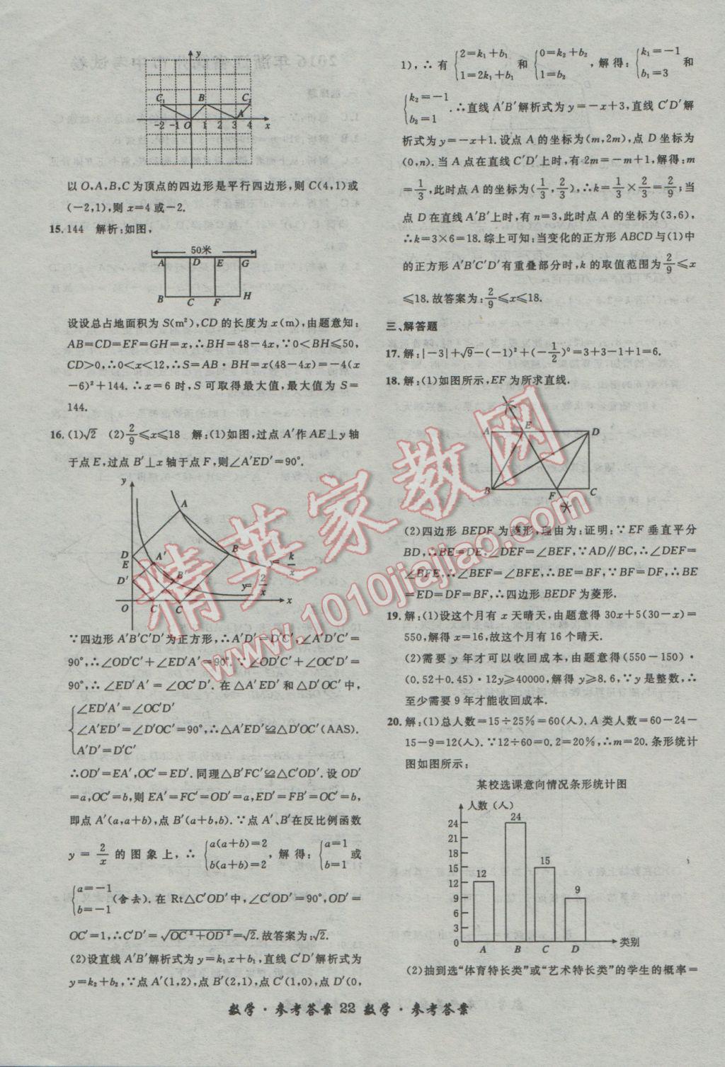 2017年浙江省3年中考試卷匯編中考考什么數(shù)學(xué) 參考答案第22頁