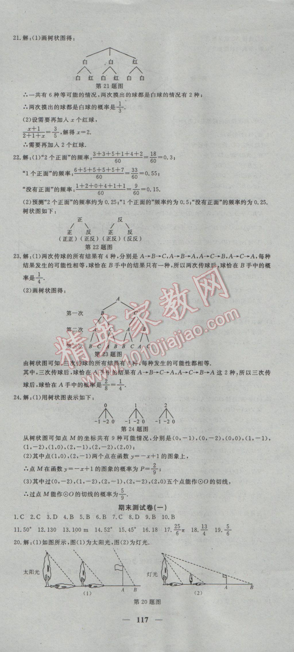 2017年王后雄黃岡密卷九年級數學下冊滬科版 參考答案第9頁