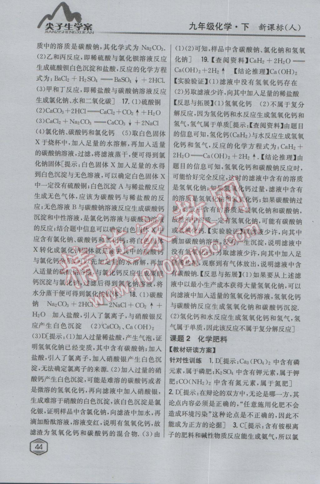 2017年尖子生學(xué)案九年級(jí)化學(xué)下冊(cè)人教版 參考答案第33頁(yè)