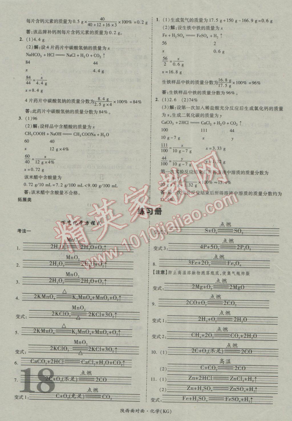 2017年陜西中考面對面化學(xué)課改版第13年第13版 參考答案第18頁