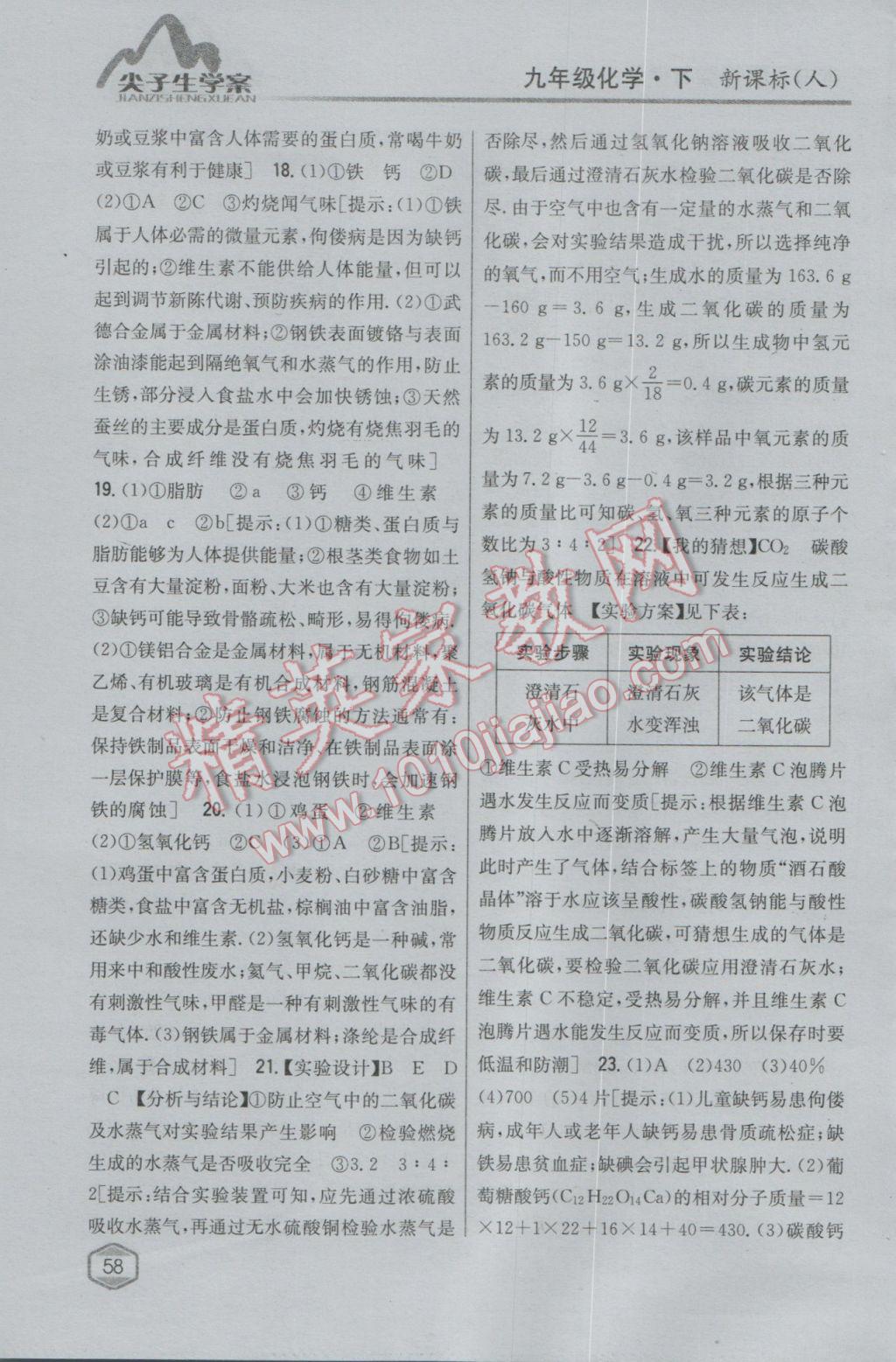 2017年尖子生學(xué)案九年級(jí)化學(xué)下冊(cè)人教版 參考答案第47頁(yè)