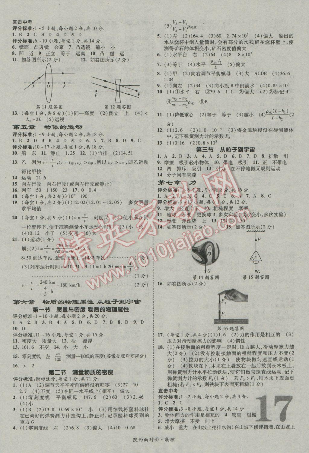 2017年陜西中考面對面物理第13年第13版 參考答案第17頁