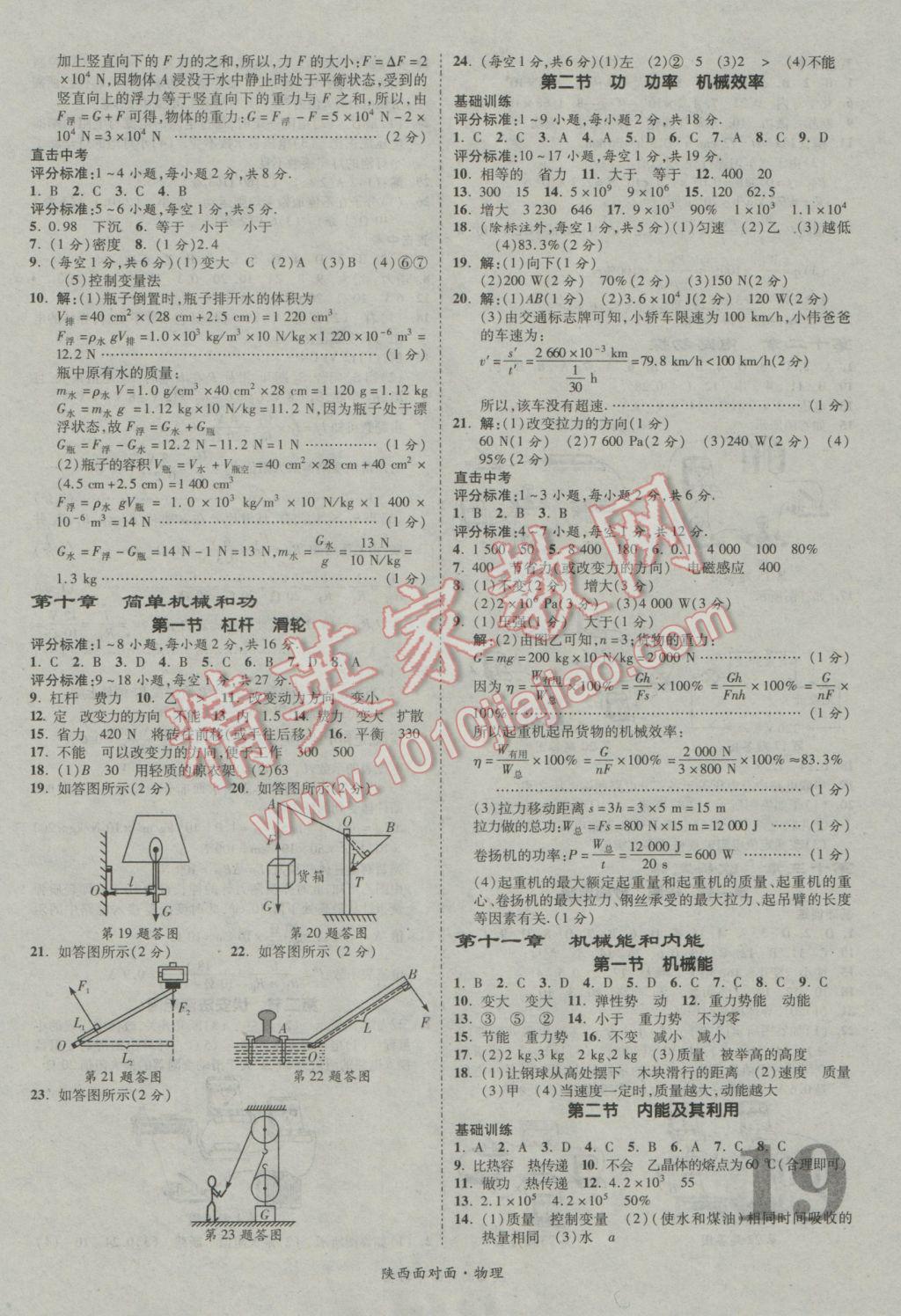 2017年陜西中考面對面物理第13年第13版 參考答案第19頁