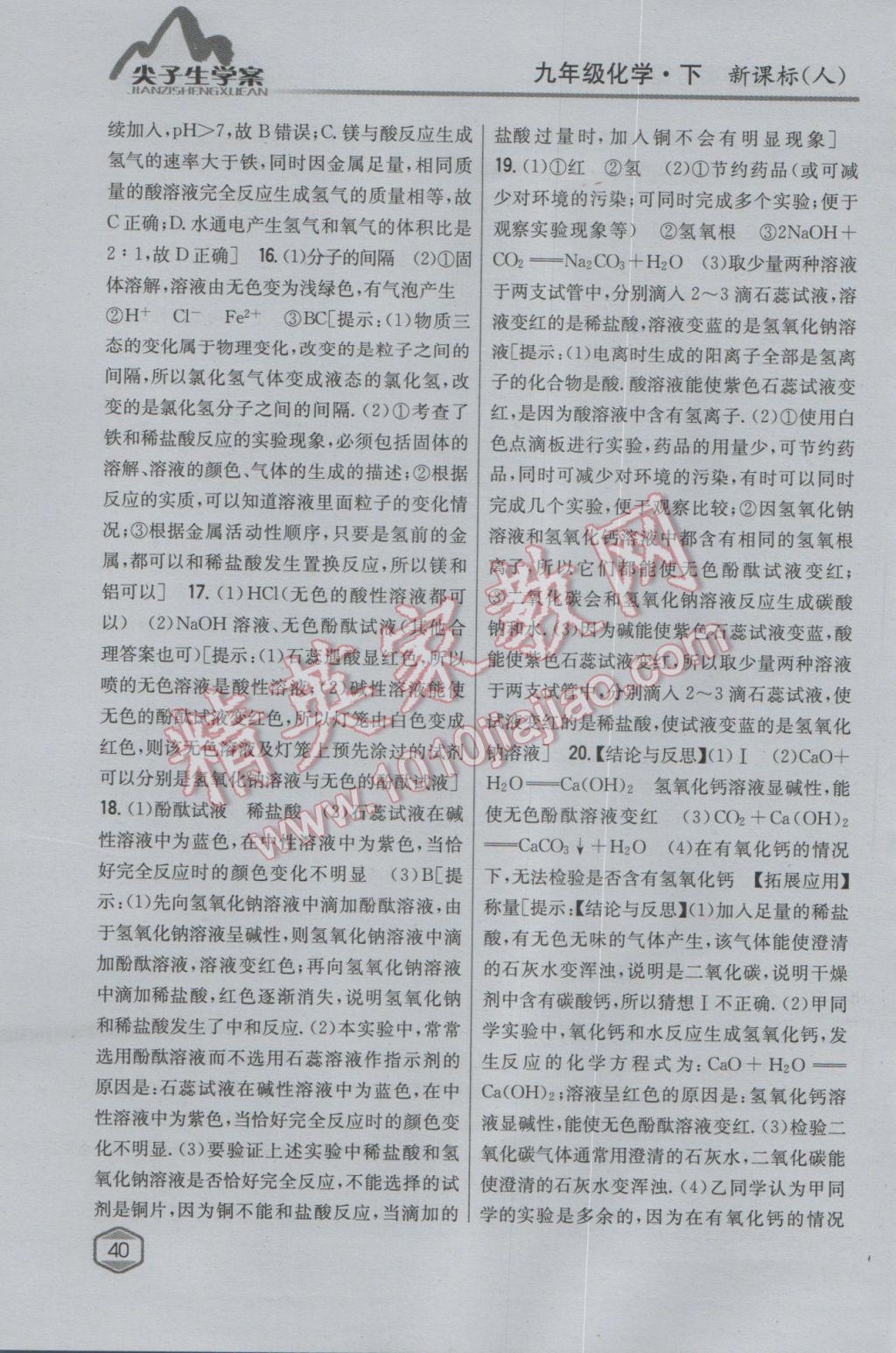 2017年尖子生學(xué)案九年級化學(xué)下冊人教版 參考答案第29頁