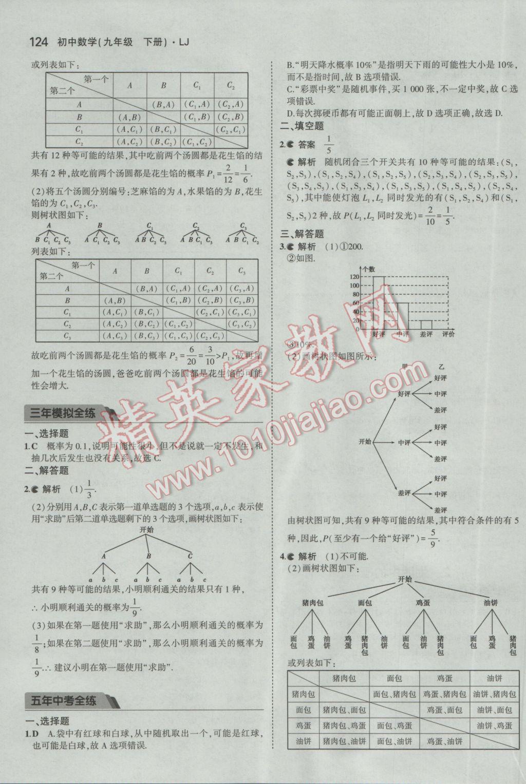 2017年5年中考3年模擬初中數(shù)學(xué)九年級下冊魯教版五四制 參考答案第40頁