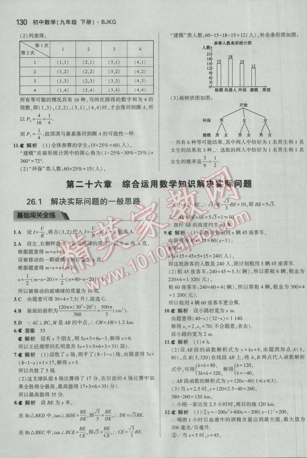 2017年5年中考3年模擬初中數(shù)學九年級下冊北京課改版 參考答案第36頁