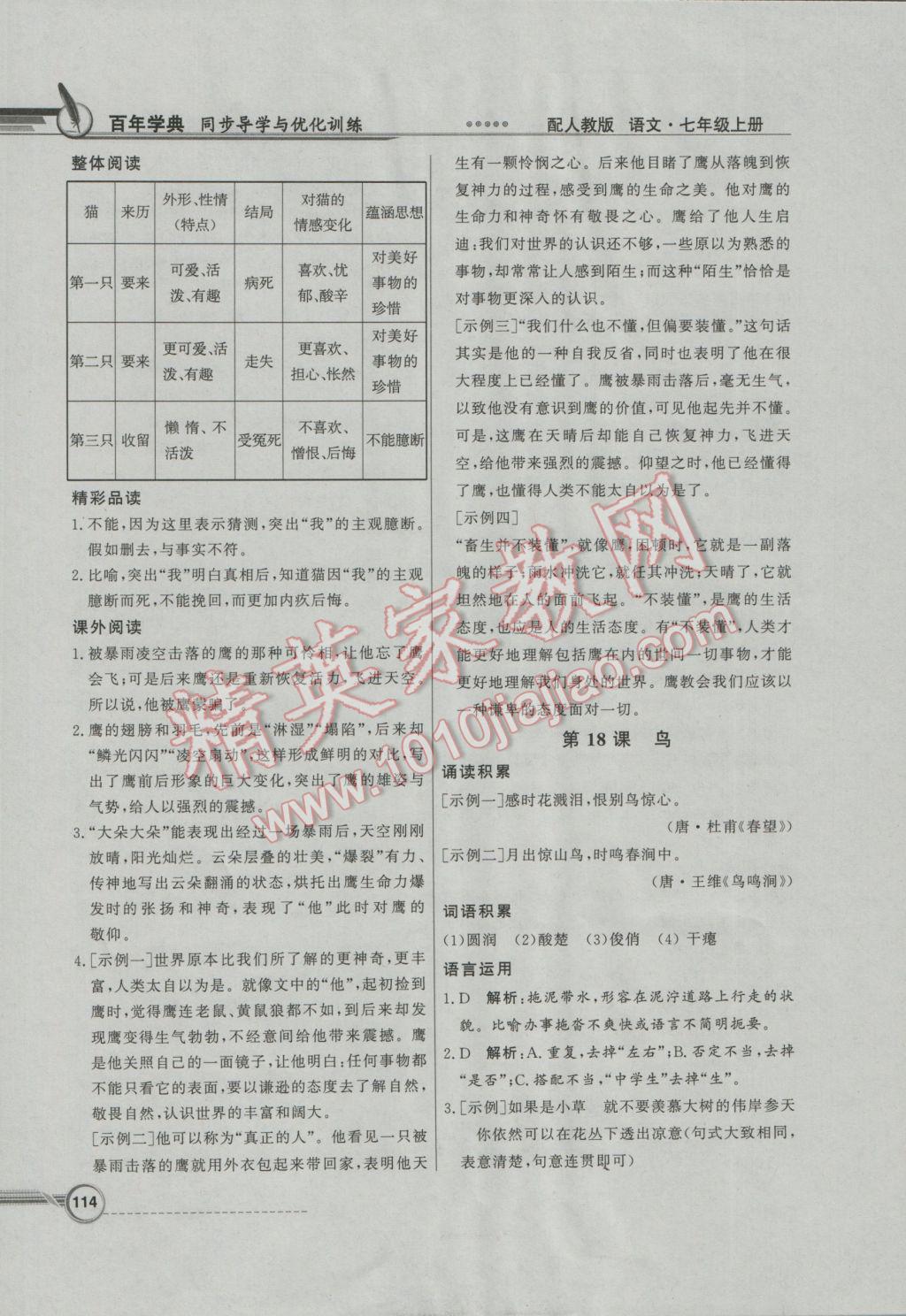 2016年同步導(dǎo)學(xué)與優(yōu)化訓(xùn)練七年級(jí)語(yǔ)文上冊(cè)人教版 參考答案第14頁(yè)