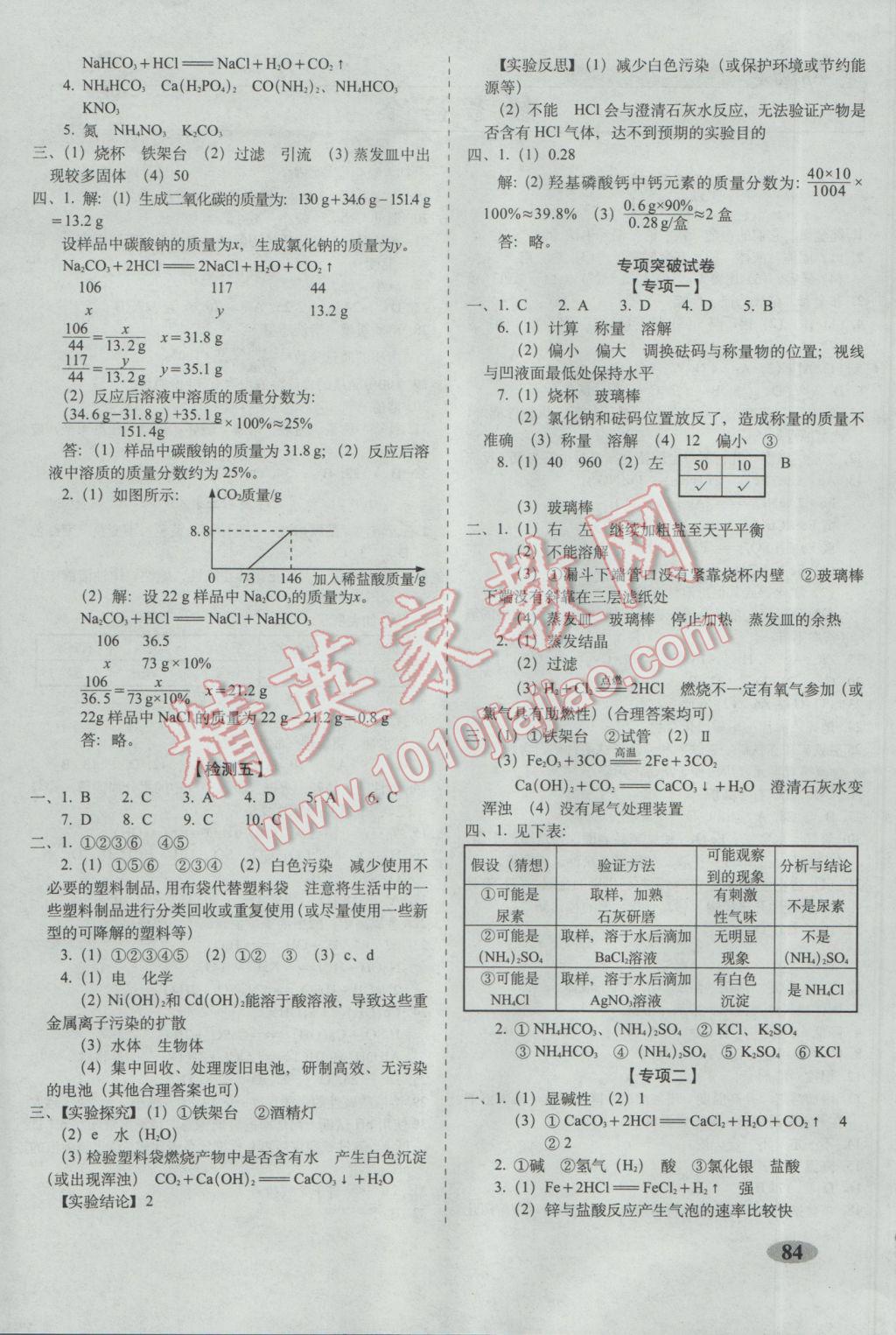 2017年聚能闯关期末复习冲刺卷九年级化学下册人教版 参考答案第4页