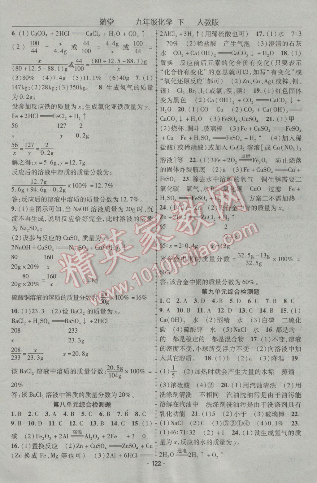 2017年随堂1加1导练九年级化学下册人教版 参考答案第10页