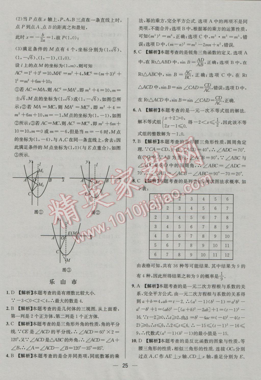 2017年四川中考中考必备数学 参考答案第25页