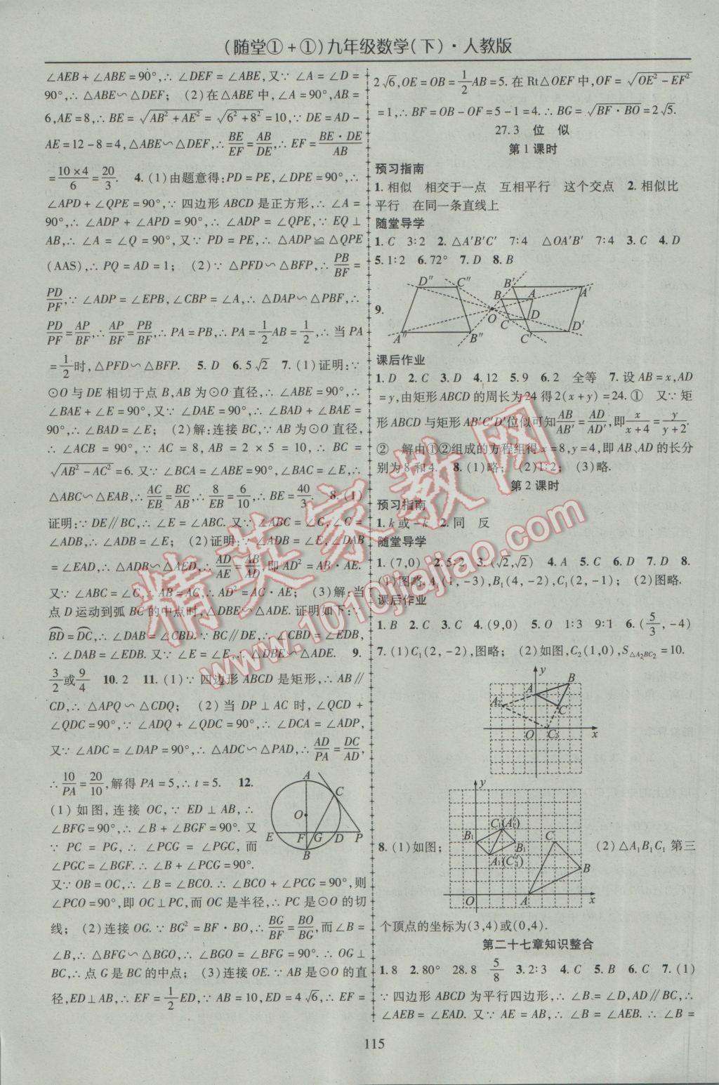 2017年隨堂1加1導(dǎo)練九年級(jí)數(shù)學(xué)下冊(cè)人教版 參考答案第7頁(yè)