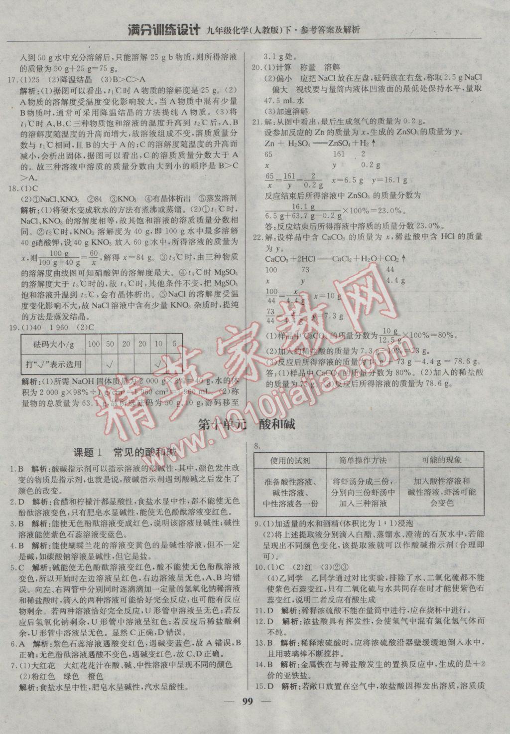 2017年滿分訓(xùn)練設(shè)計九年級化學(xué)下冊人教版 參考答案第12頁