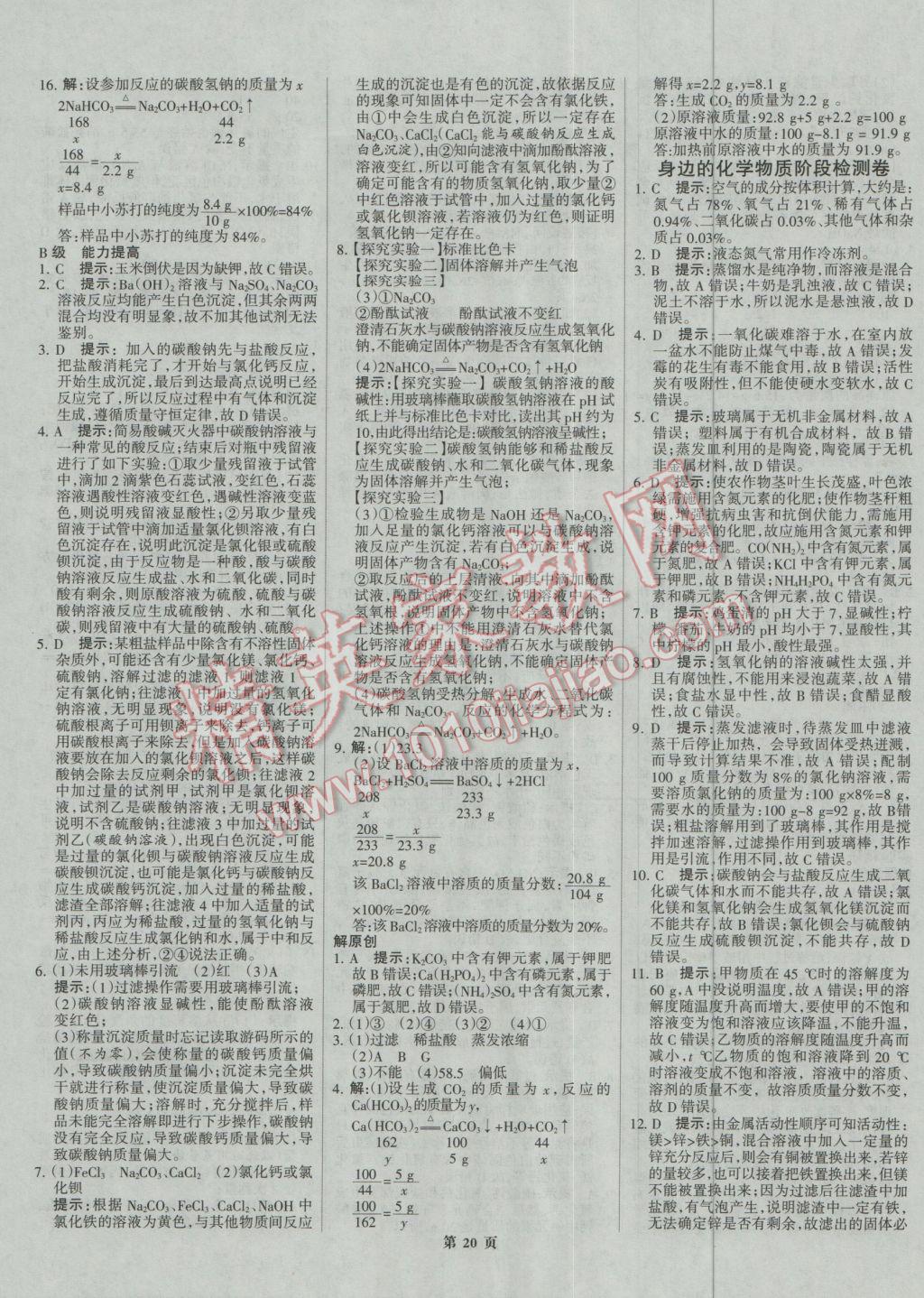 2017年全優(yōu)中考系統(tǒng)總復習化學河北專用 參考答案第20頁