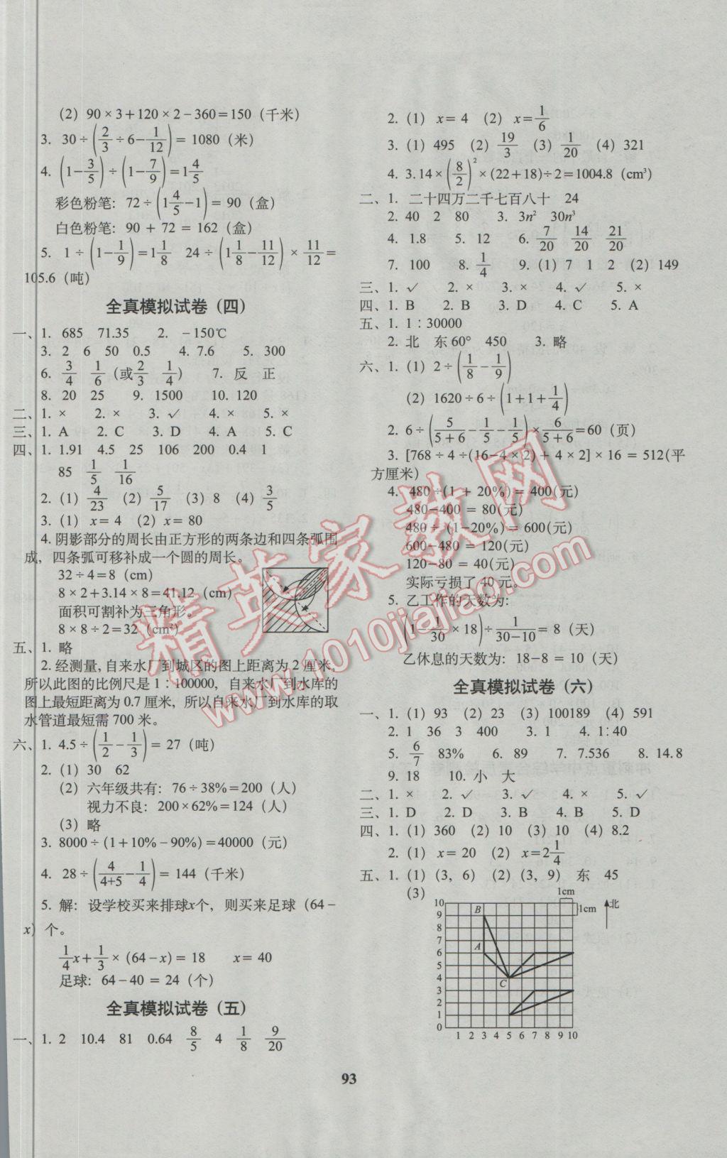 2017年小學(xué)畢業(yè)升學(xué)完全試卷數(shù)學(xué) 參考答案第5頁(yè)