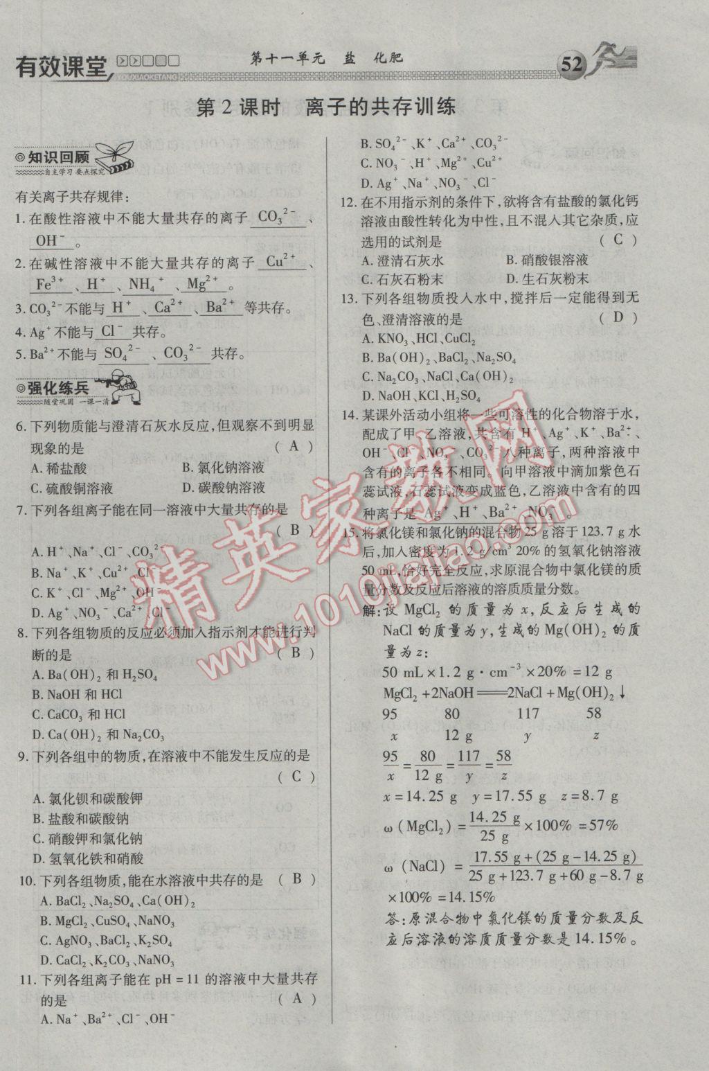 2017年有效課堂課時(shí)導(dǎo)學(xué)案九年級(jí)化學(xué)下冊(cè) 第十一單元 鹽 化肥第39頁(yè)