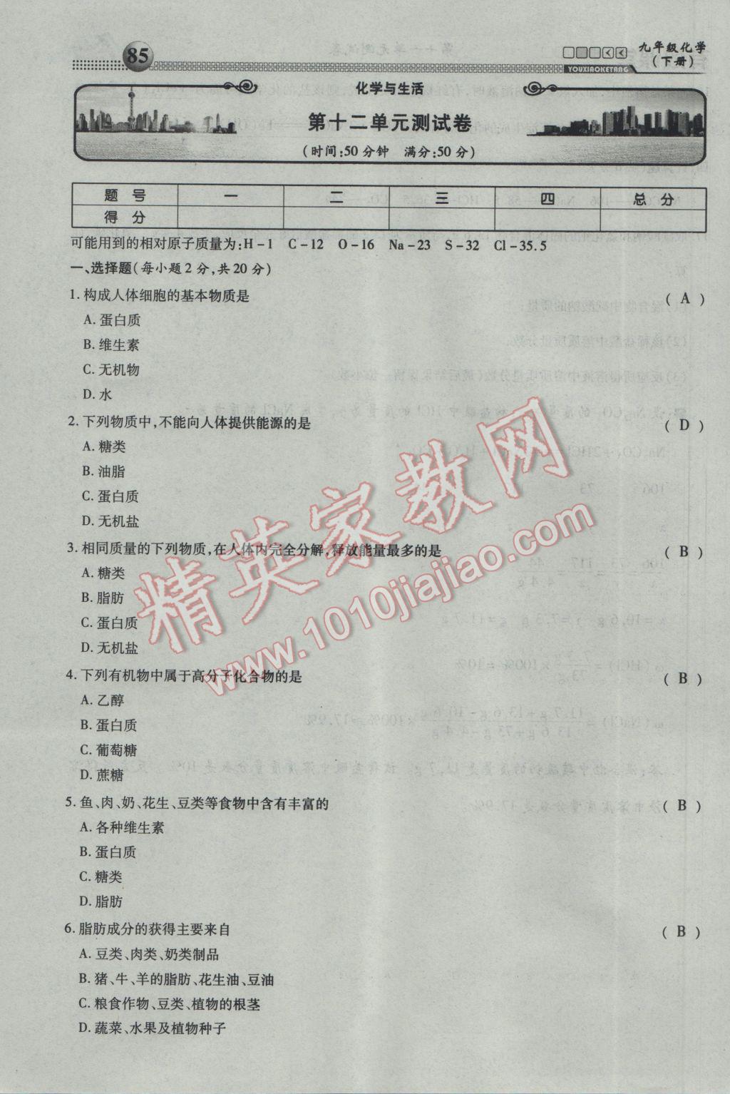 2017年有效課堂課時(shí)導(dǎo)學(xué)案九年級(jí)化學(xué)下冊(cè) 綜合測試第85頁