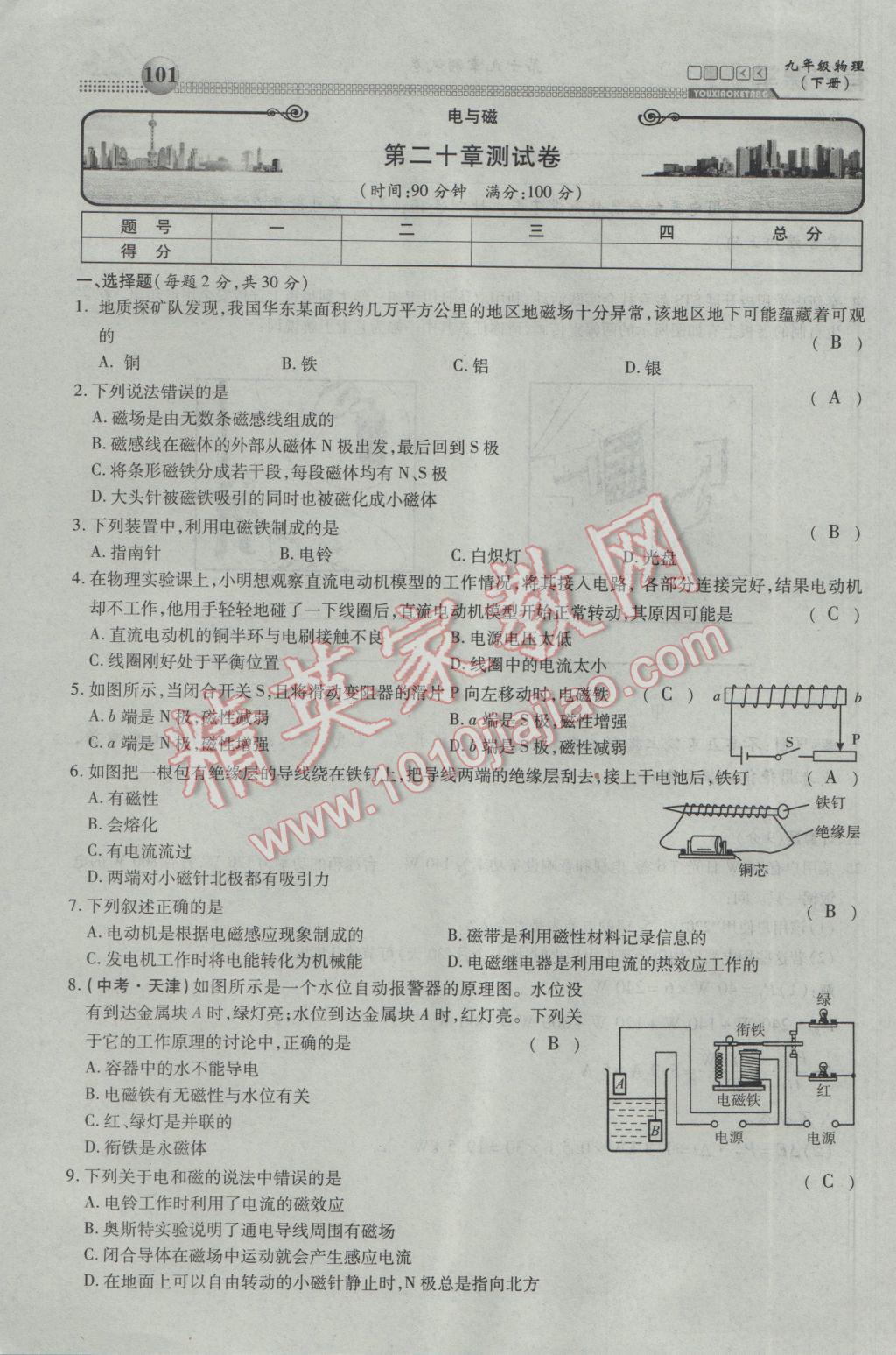 2017年有效課堂課時(shí)導(dǎo)學(xué)案九年級(jí)物理下冊(cè) 綜合測(cè)試第101頁(yè)