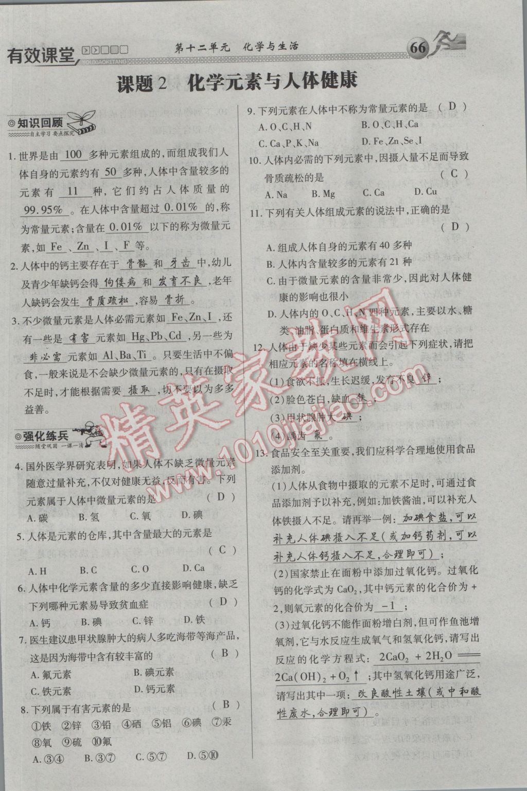 2017年有效課堂課時導(dǎo)學(xué)案九年級化學(xué)下冊 第十二單元 化學(xué)與生活第53頁