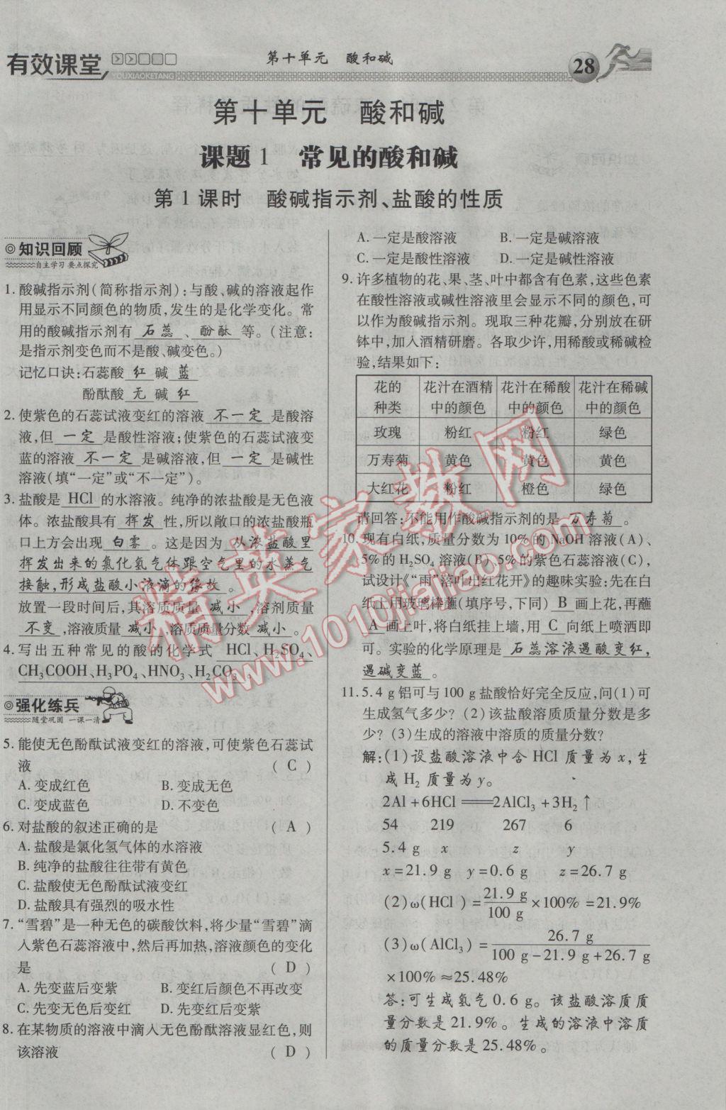 2017年有效課堂課時導(dǎo)學(xué)案九年級化學(xué)下冊 第十單元 酸和堿第56頁