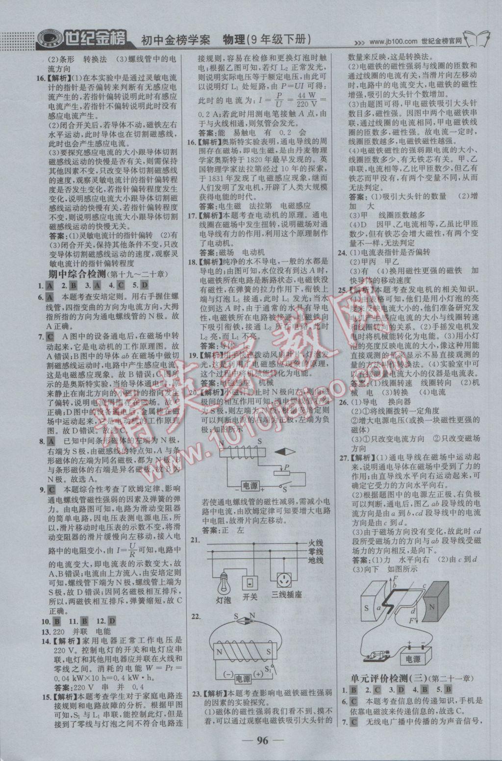 2017年世纪金榜金榜学案九年级物理下册 参考答案第13页