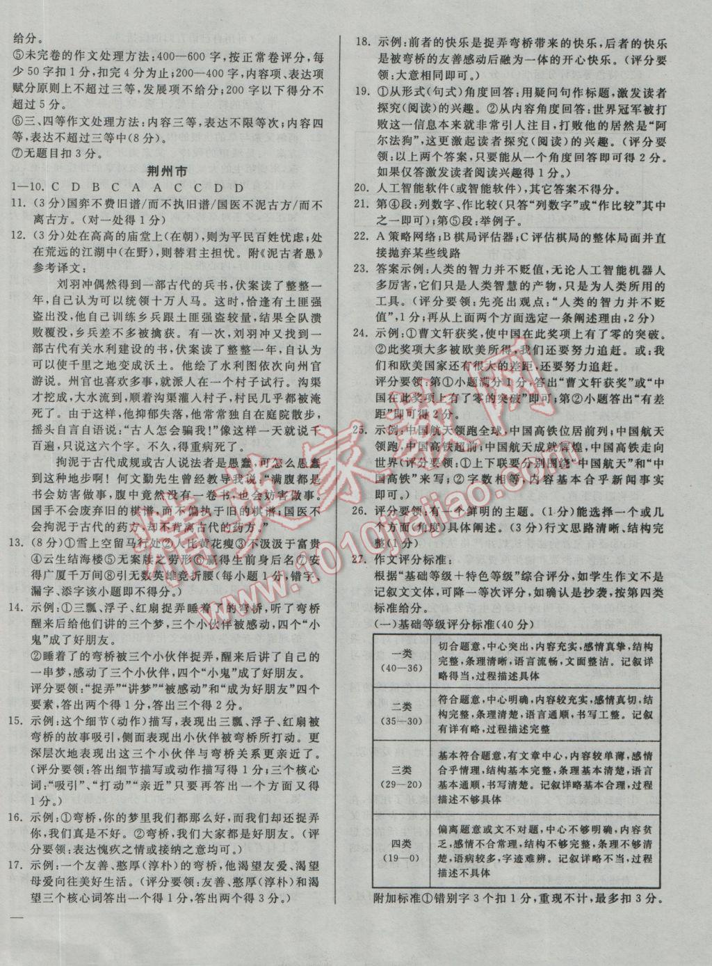 2017年庠序策劃中考必備湖北省中考試題匯編語(yǔ)文 參考答案第6頁(yè)