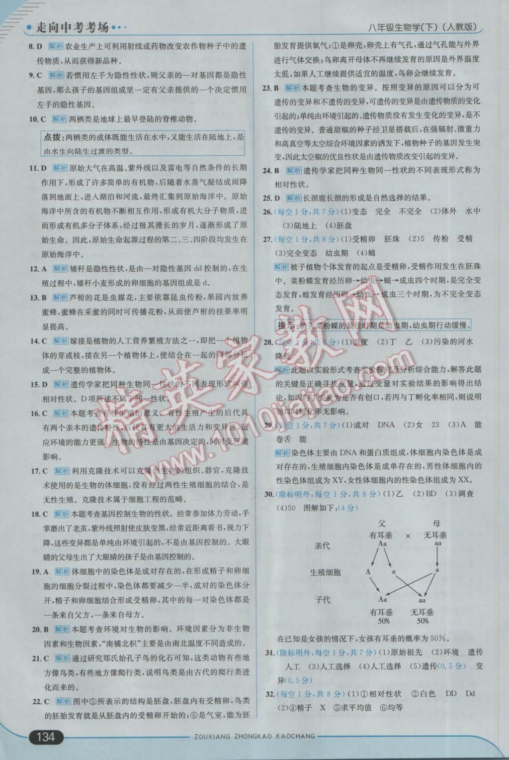 2017年走向中考考場八年級生物學(xué)下冊人教版 參考答案第16頁