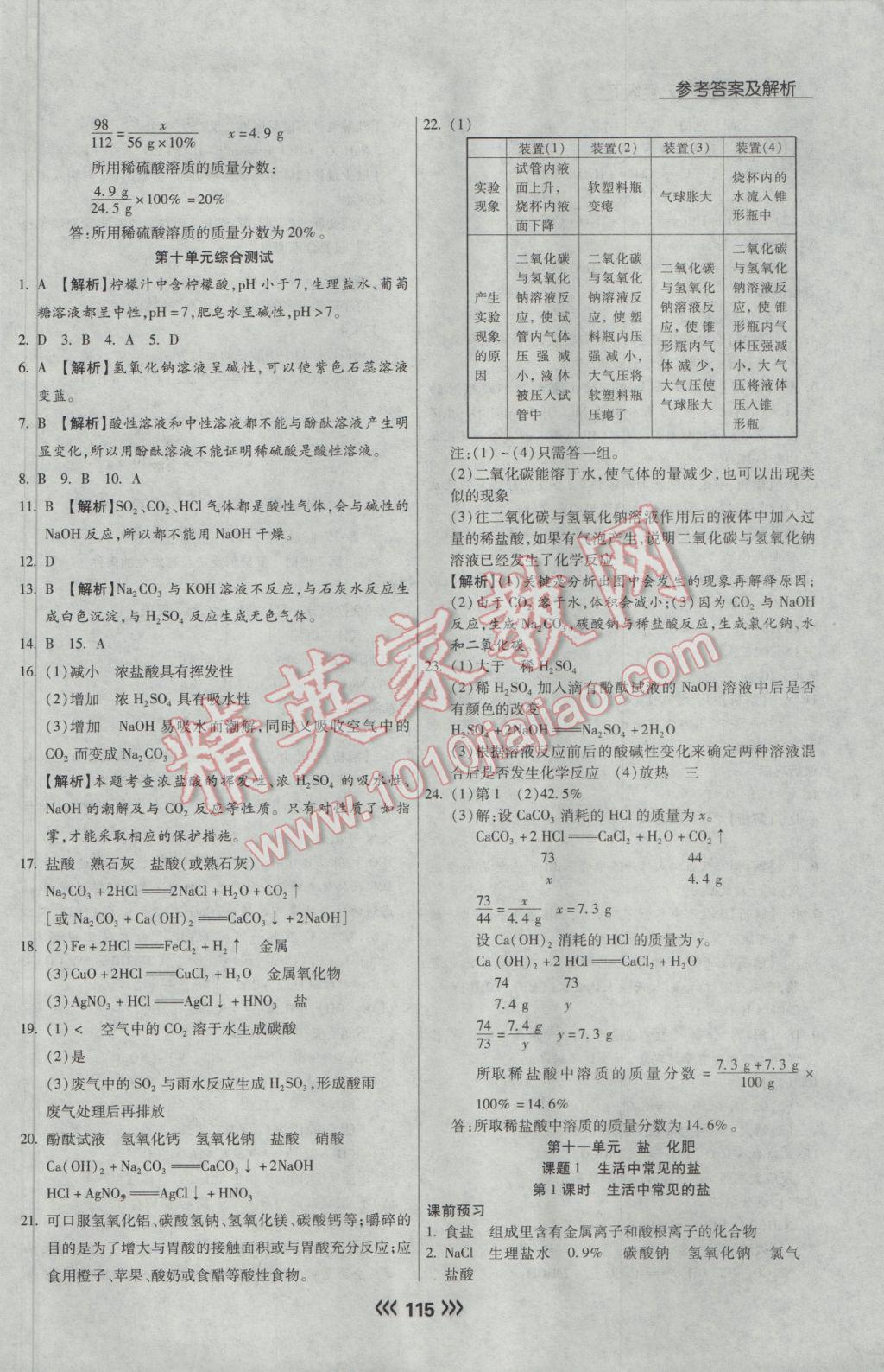 2017年学升同步练测九年级化学下册人教版 参考答案