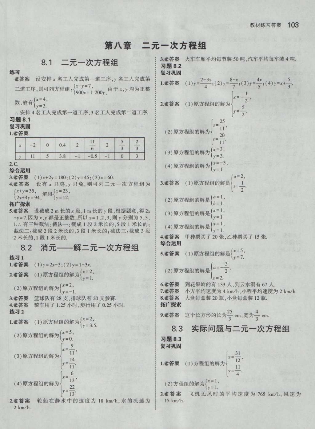 課本人教版七年級數(shù)學(xué)下冊 參考答案第71頁