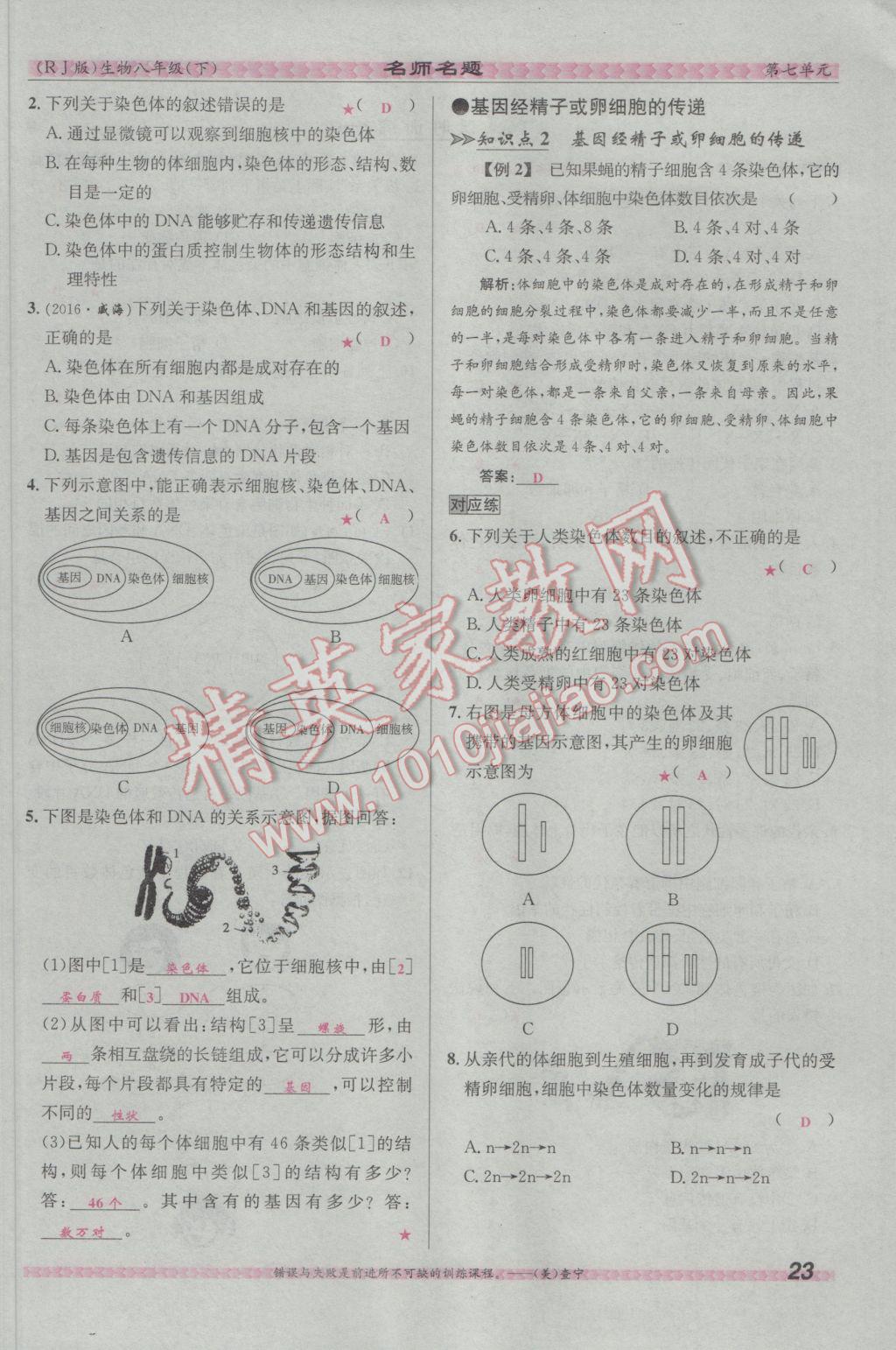 2017年優(yōu)學名師名題八年級生物下冊人教版 第七單元 生物圈中生命的延續(xù)和發(fā)展