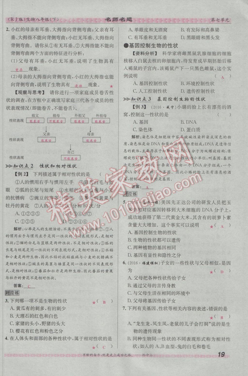 2017年優(yōu)學(xué)名師名題八年級生物下冊人教版 第七單元 生物圈中生命的延續(xù)和發(fā)展