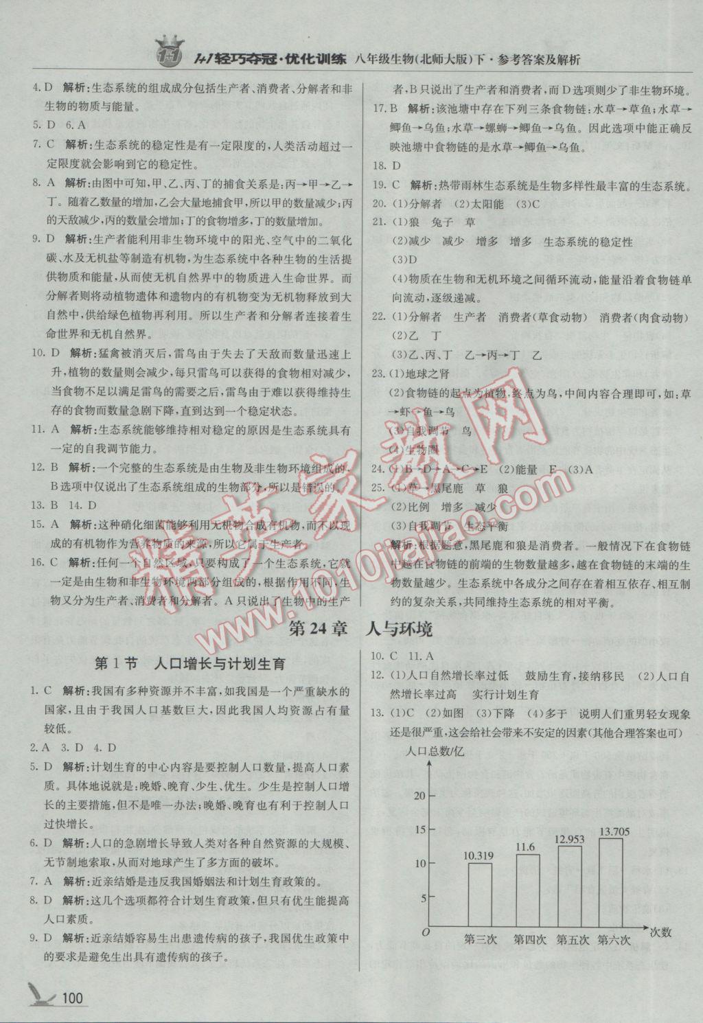 2017年1加1轻巧夺冠优化训练八年级生物下册北师大版银版 参考答案