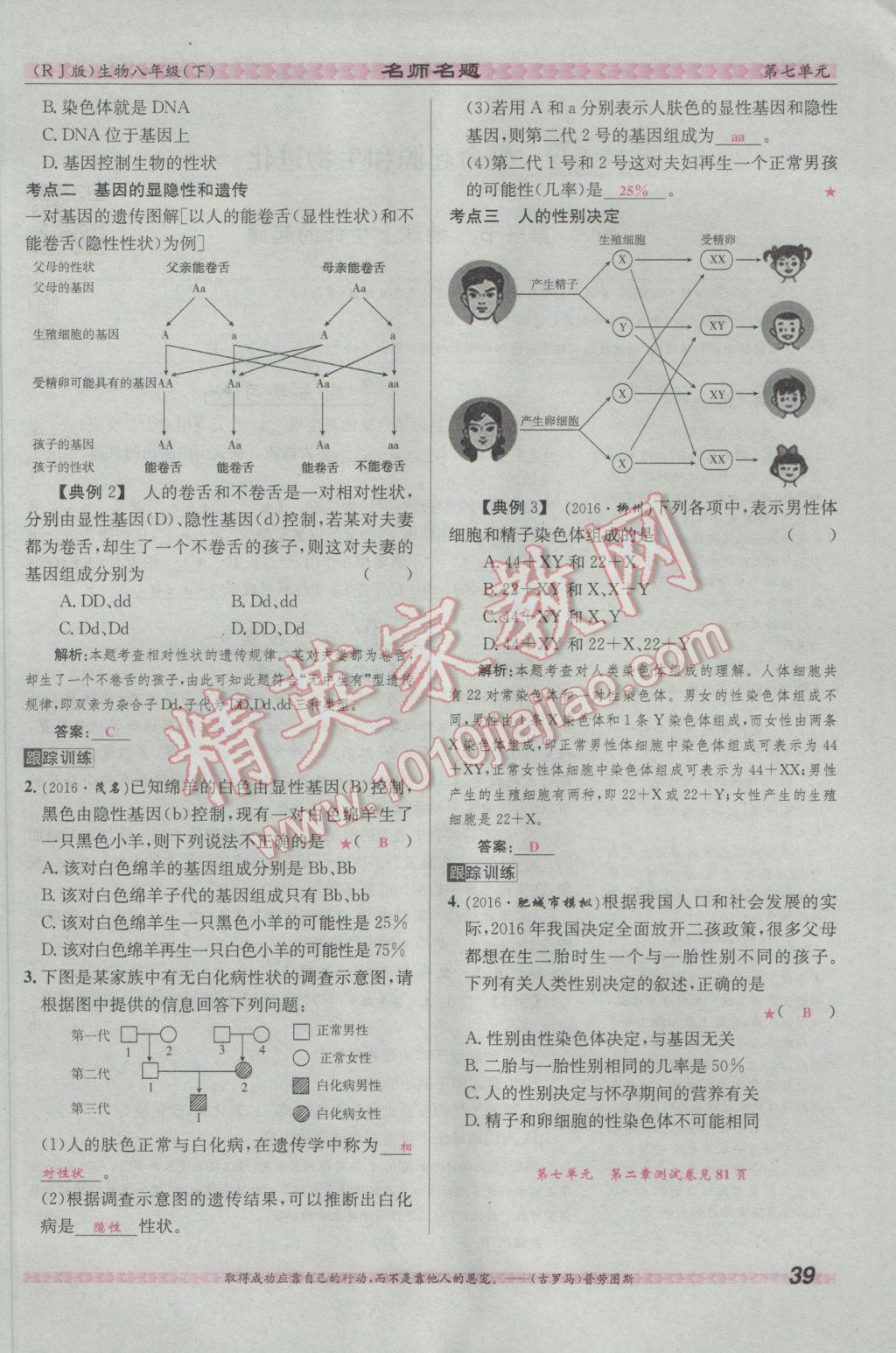 2017年優(yōu)學名師名題八年級生物下冊人教版 第七單元 生物圈中生命的延續(xù)和發(fā)展