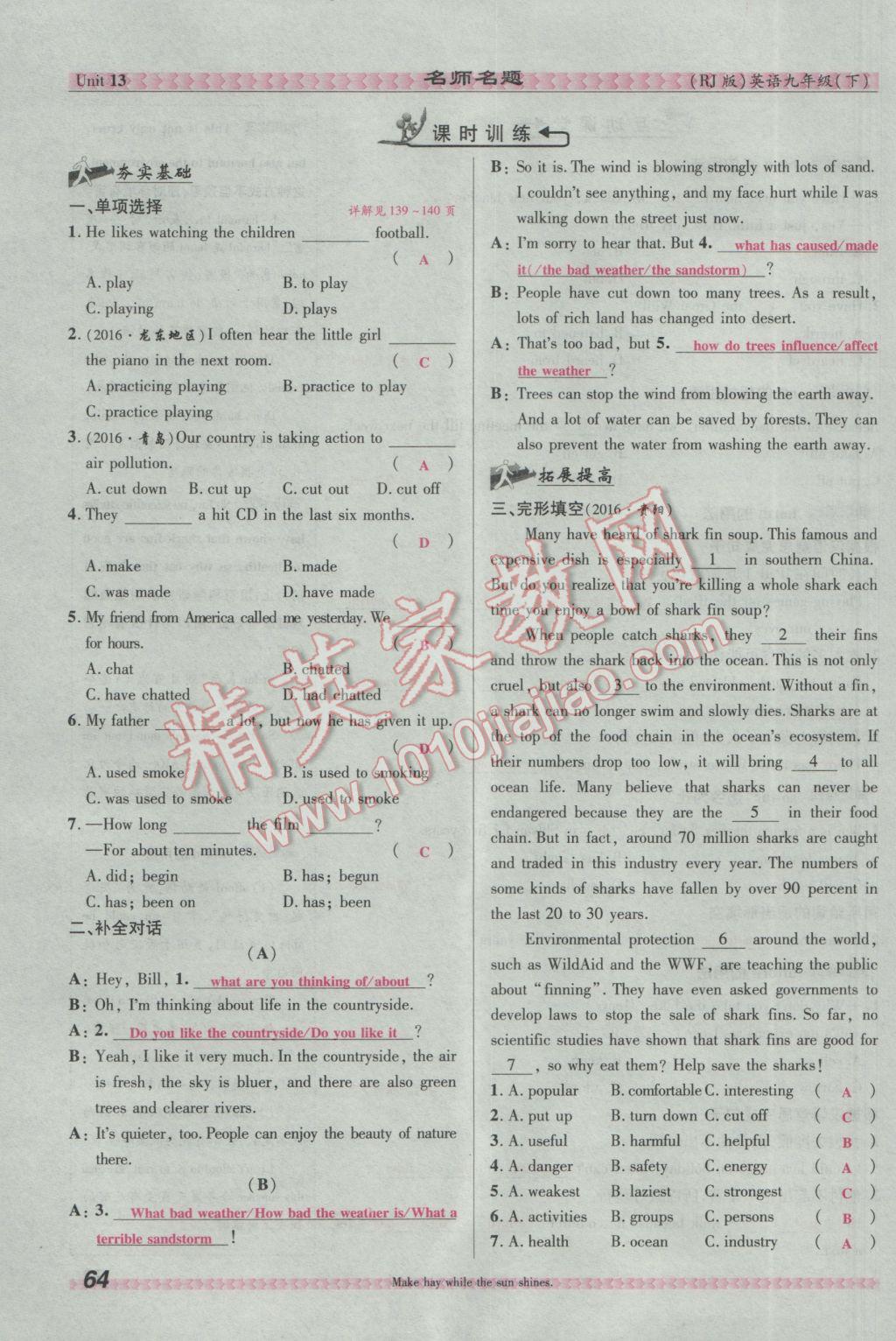 2017年优学名师名题九年级英语下册人教版&nbsp;Unit 13 We're trying to save the earth