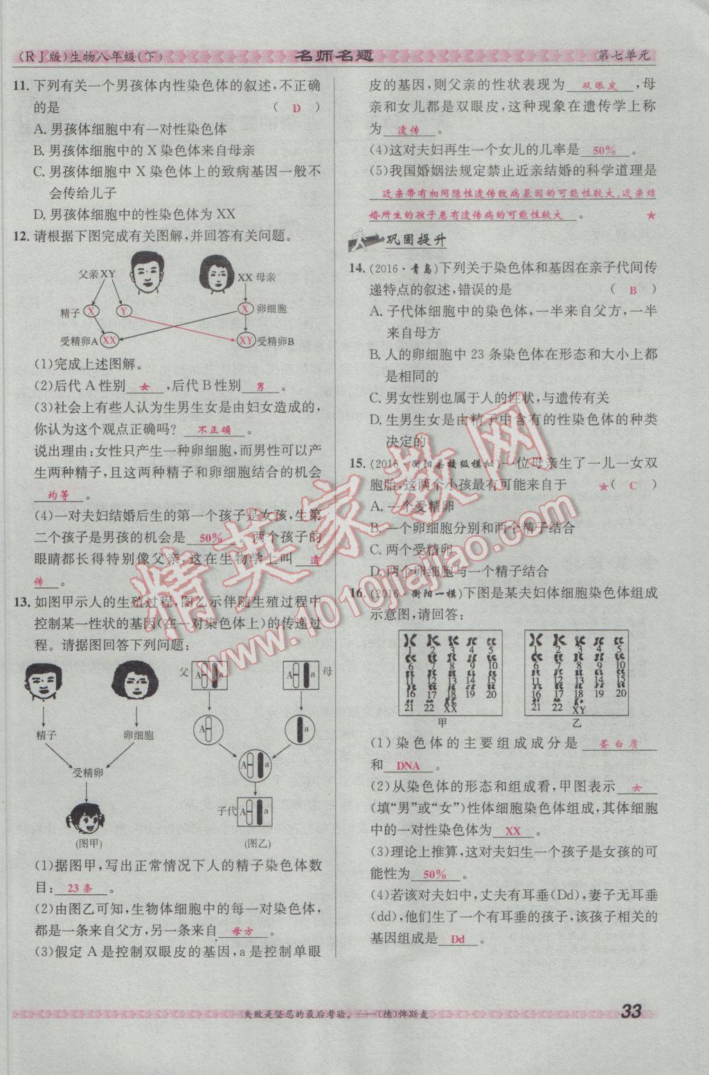 2017年優(yōu)學(xué)名師名題八年級生物下冊人教版 第七單元 生物圈中生命的延續(xù)和發(fā)展